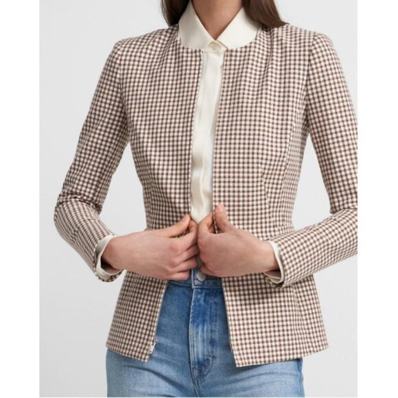 💕THEORY💕 Check Zip-Front Sculptured Jacket Grid Street Ivory Checker Print NWT - Picture 7 of 16
